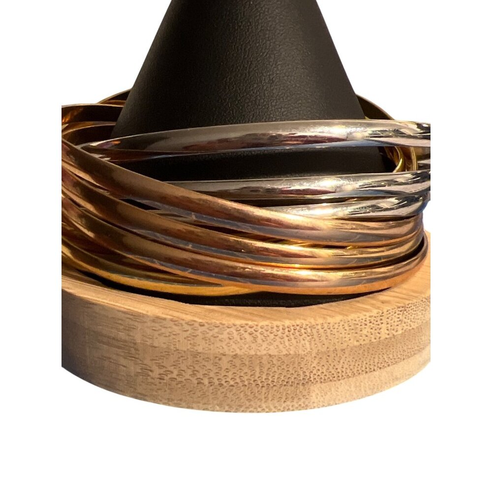 Metallic Multi Tone Cluster Bangle Bracelets Gold Silver Rose Gold Tone 9"